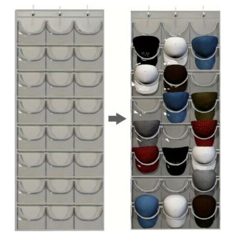Hat rack with 24 compartments for baseball caps, wall-mounted wardrobe organizer for baseball caps