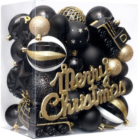 Boules noires pour décoration de Noël – décorations incassables avec boucles suspension et fête 65 pièces (1/3)