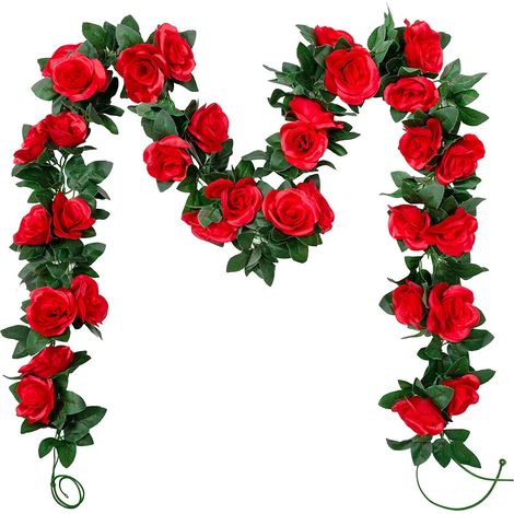 Lot de 2 Guirlandes Roses Artificielles, 7.2ft Artificial Guirlande Vignes Suspendus Fleurs en Soie pour DéCoration Arche de Mariage Maison Jardin FêTe (Rouge) (1/5)