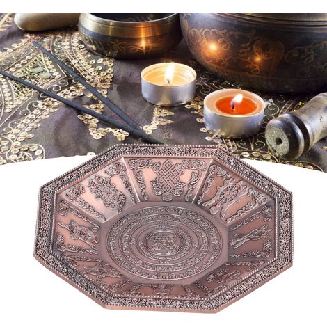 Achteckige Feuerschale, buddhistische Schriften, 8 Glückssymbole, Opferschale, buddhistisches Accessoire, rot (1/5)