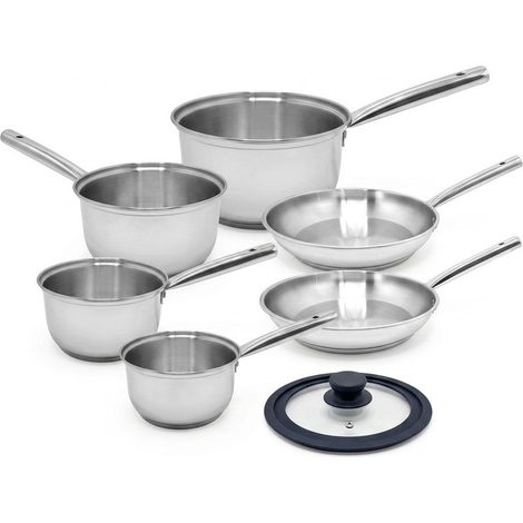 Lot de 4 casseroles 16/18/20/22 cm et poêles en inox 24/28 cm avec couvercle Fackelmann Rhona (1/5)