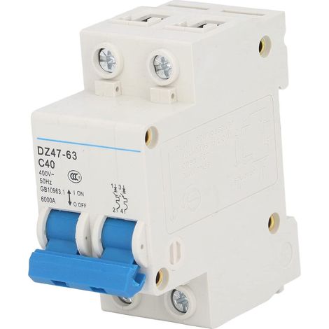 Disjoncteur 2P 40A Courbe C 400V AC, DZ47-63 pour Montage sur Rail DIN, pour Tableau Électrique Industriel, Applications Haute Puissance (1/5)