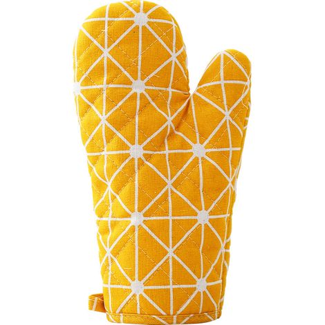 Gants de cuisine résistants à la chaleur, doublure en coton doux, avec manique et gants de cuisine antidérapants (2 gants de cuisine, jaunes) (1/3)