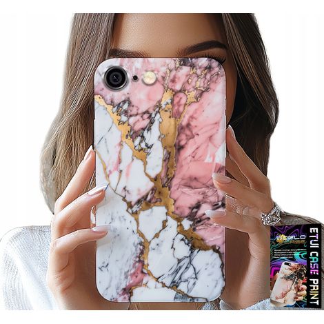 Custodia per iPhone 6 / 6S - effetto marmo rosa e bianco, con motivi a pietra (1/5)