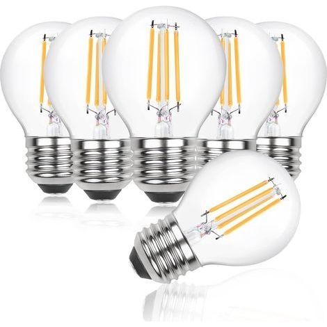 6W Dimmable ampoule led e27 g45 blanc chaud 2700K filament led AC220-240V e27 mini globe équivaut à 40W ampoule halogène pour lampe de chevet, entrée, couloir, applique murale, etc (6 Pcs) (1/4)
