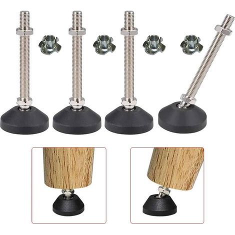 4 - Pied Réglable - Vis De Réglage M8 - Support Jusqu'à 450 Kg - Rotation 360° Et Inclinaison 15° - Pour Meubles Et Supports Industriels - Noir - 10 Cm (1/5)