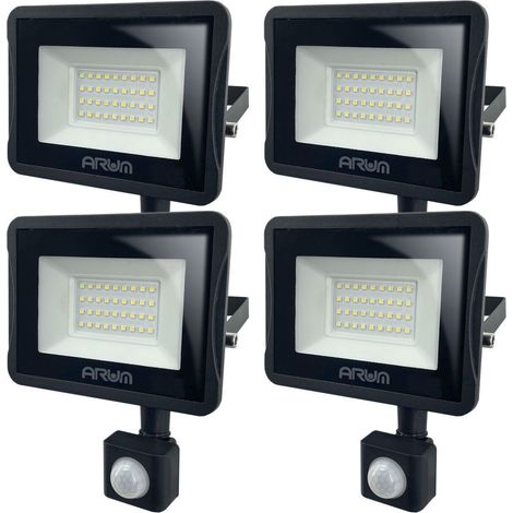 Arum Lighting – Lot de 4 projecteurs LED 30W noir – Détecteur de mouvement – IP44 – 2700 lumens – Angle de détection 90° – Pour extérieur (1/5)