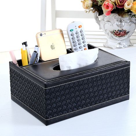 Organisateur multifonctionnel en cuir PU pour stylo, crayon, télécommande, mouchoir, maison et bureau, noir