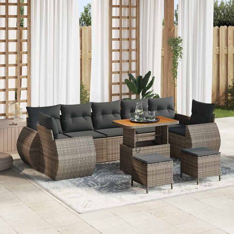 Garten-Sofa-Set mit Kissen mit Speicher 10 pcs Grau