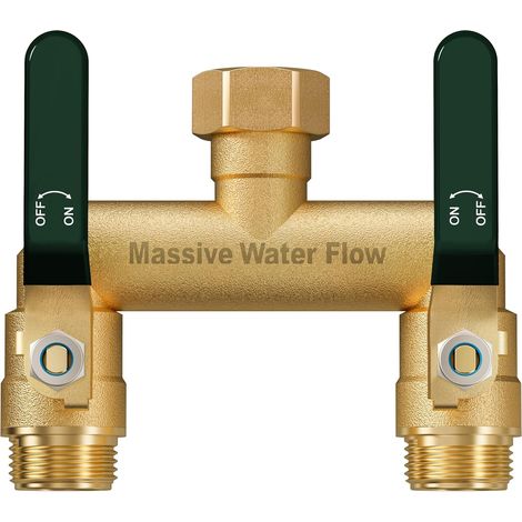 Distributeur 2 Voies, Robinet Double Machine a Laver, Adaptateur Robine, 2 Voies Diviseur de Tuyau Arrosage, Filetage de 3/4Pouce, Débit d'eau Réglable et Verrouillable-Poignée Verte (1/5)