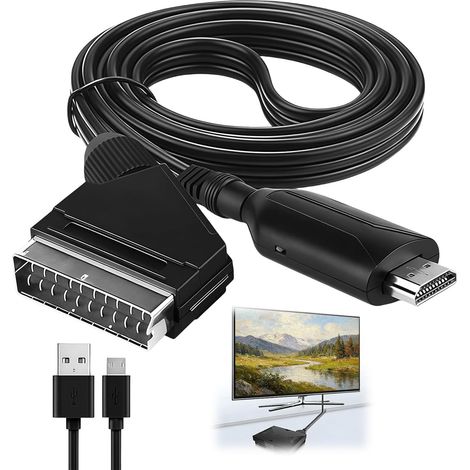 Scart-zu-HDMI-Adapter, Scart-zu-HDMI-Konverter mit HDMI-Kabel, Audio-/Video-Konverter, All-in-One, 1080p/720p für HDTV, Set-Top-Box, VHS, Xbox, PS3, Sky, DVD, Blu-ray, Plug & Play