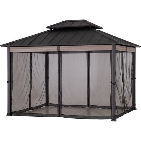 Stahl Pavillon SIMMS mit Moskitonetz & Vorhang - 300cm x 360cm, schwarz