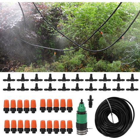 Kit de riego automático por nebulización con manguera de 20 m y 20 pulverizadores para huertos y jardines de flores. (1/5)