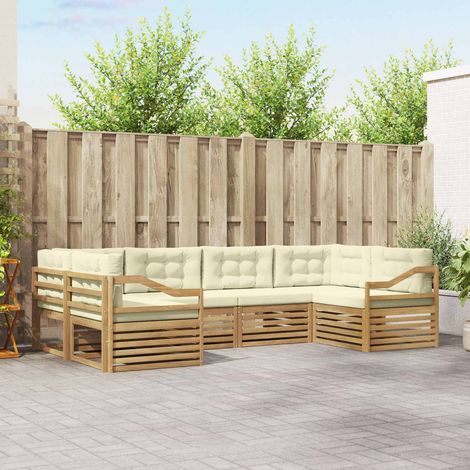 vidaXL Outdoor-Sofagarnitur 6 Stk. Weiß und Creme Polyester (1/5)