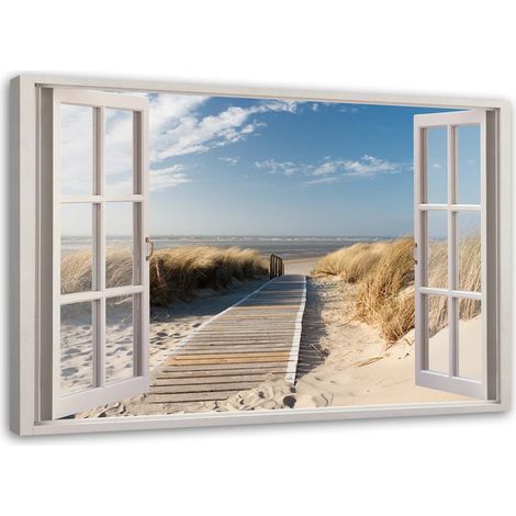 Quadro su tela Finestra vista spiaggia mare Mare del Nord - 120x80 (1/5)