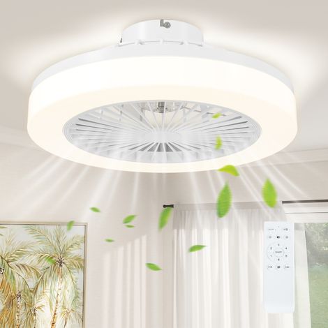 Ventilateur de plafond avec lumière et télécommande 6 vitesses, minuterie, luminosité réglable, blanc (1/5)