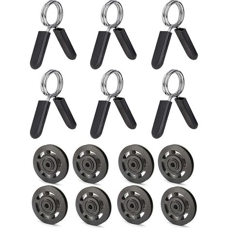 8 poulies à roulement noir de 95 mm et 6 colliers de serrage pour haltères de 25 mm (1 pouce) (1/5)
