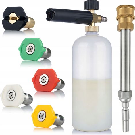 1-Liter-Schaumsprühgerät + Lanze + 5 Düsen 1/4" Schnellkupplung – Set für Hochdruckreiniger  200 bar  Kompatibel mit Kränzle D10 Light Line K1050P, K1050TS, K1050TST, XA15, XA17  Schaumregulierung (1/5)