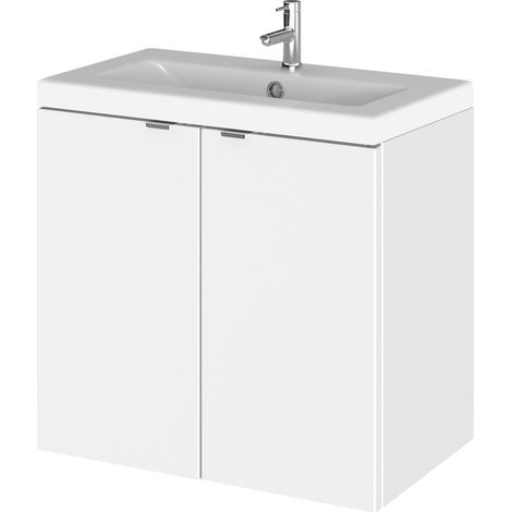 Hudson Reed Fusion Wall Hung 2-Door Vanity Unit with Ceramic Basin 600mm Wide - Gloss White (1/5)