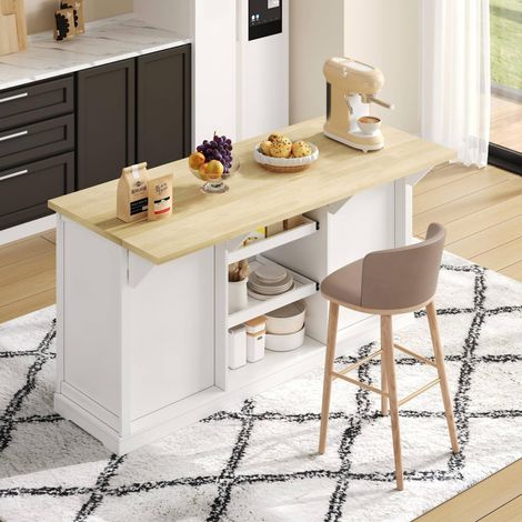 meuble rangement buffet cuisine 150x65x75 cm blanc naturel OKMYHOME (1/5)