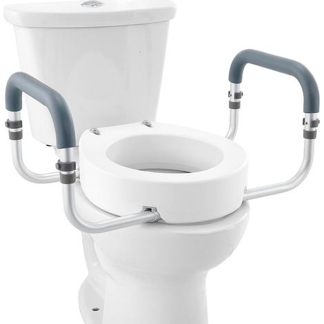 88,9 mm Rehausseur WC Siège de Toilette Surélevé pour Personne Âgée Accoudoirs en Alu Charge 136 kg Toilettes Rondes (1/5)