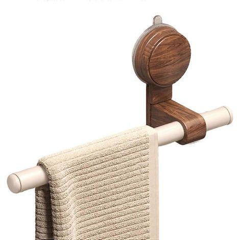 Vintage-Handtuchhalter aus Walnussholz mit Saugnäpfen – Bohrfreie Montage für Bad oder Dusche (1/5)