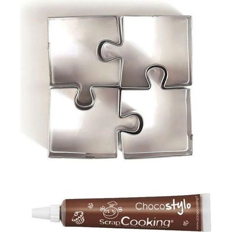 Stylo chocolat + 4 mini emporte-pièces inox Puzzle