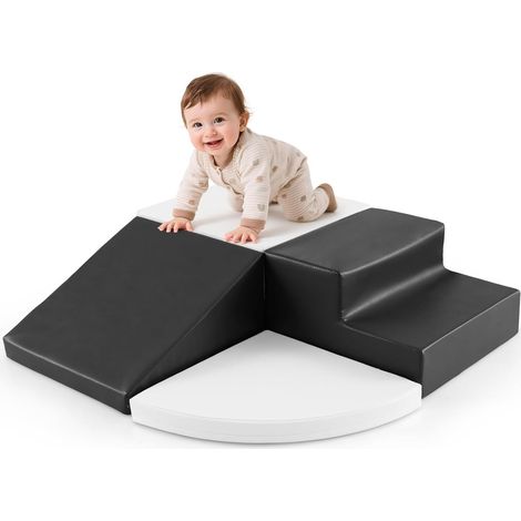 COSTWAY 4PCS Parcours Motricité Bébé en Mousse EPE avec Housse en PU, Module Motricité Bébé avec Toboggan & Différentes Formes, Jouets Éducatifs Colorée pour Ramper pour Enfants d'Âge Préscolaire (1/5)