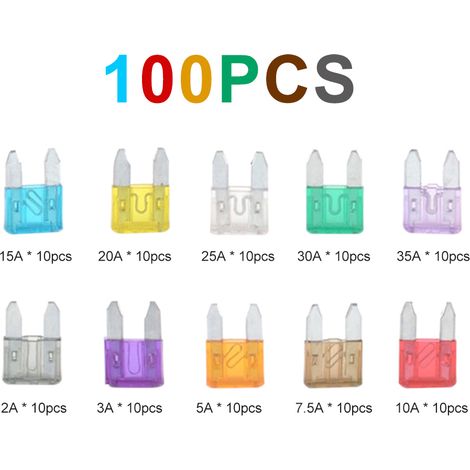 Kit de mini fusibles de voiture, 100 pièces, code couleur pour fusibles de dix ampères, avec pince crocodile, testeur électrique, extracteur de pincettes (1/5)