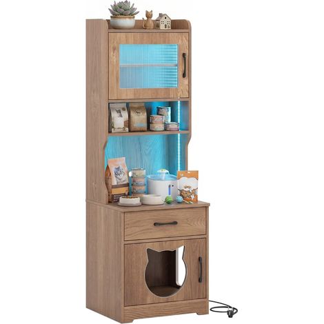 Cat Litter Cabinet with Adjustable LED Light & Storage