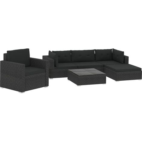 Garden Sofa Black PE Rattan, Powder-Coated Steel 6 Piece Set vidaXL (1/5)