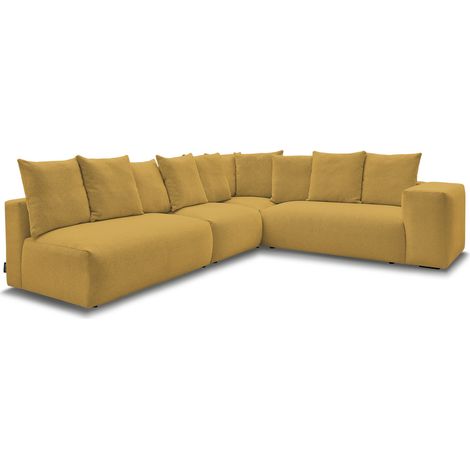 BOBOCHIC - Canapé d'angle fixe modulable VOLTAIRE avec 2 chauffeuses 2 places, 1 angle et 1 chauffeuse 1 place tissu chiné Angle droit  Jaune (1/5)