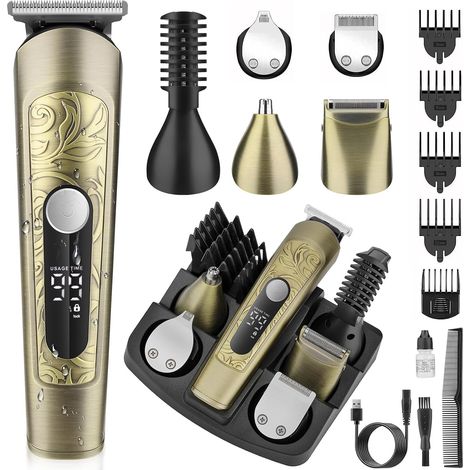 Tondeuse à barbe pour hommes - Tondeuse à cheveux professionnelle, tondeuse à cheveux étanche, rasoir électrique, appareil de soin multifonctionnel 6 en 1 (1/5)