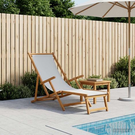 vidaXL Chaise longue pliante 3 Position Bois d'eucalyptus massif Crème (1/5)