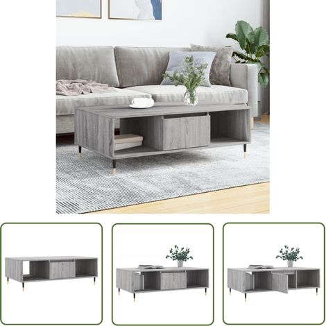 The Living Store Couchtisch Grau Sonoma 104x60x35 cm Holzwerkstoff - Couchtisch - Wohnzimmerschrank - Beistelltisch - Grau Sonoma - Holzwerkstoff (1/5)