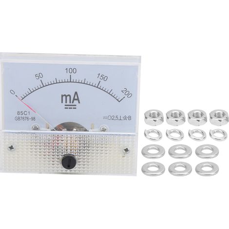 Ampèremètre DC à cadran 85C1-A de 0‑200mA avec vis de montage – pour tableau électrique, stabilisateur et banc de test (comprend 1 appareil, 4 écrous, 4 rondelles élastiques, 6 rondelles plates) (1/4)