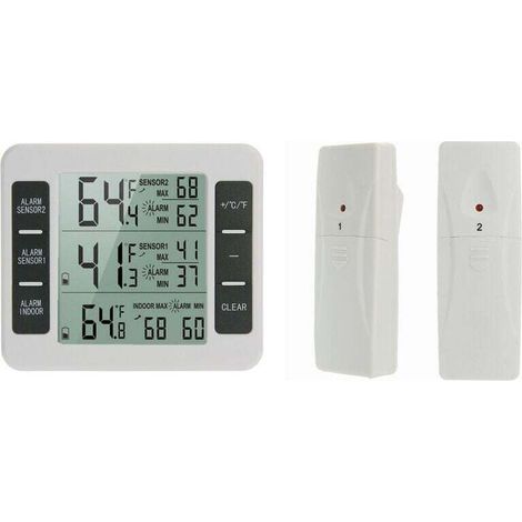 1 Kühlschrank-Gefrierschrank-Thermometer, XU, Kühlschrank ohne 2 Sensoren, akustischer Alarm, Min/Max, Innen/Außen für Küche, Restaurant KZQ - KZQ