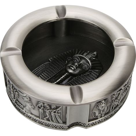 Cendrier vintage en alliage de zinc à motif de pharaon égyptien, objet de décoration artisanale pour le salon, aspect étain antique (1/5)