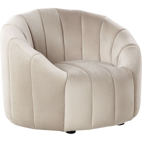 Fauteuil en Velours Assise Capitonné Dossier Bas Beige Malung