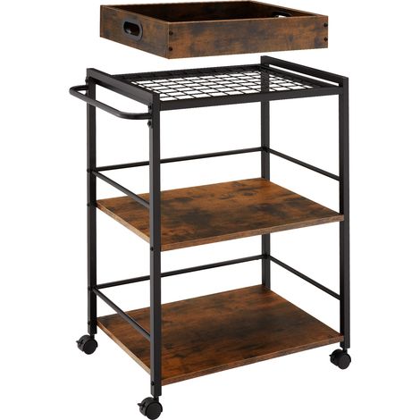 Chariot de service Style industriel Bois et acier foncé (1/5)