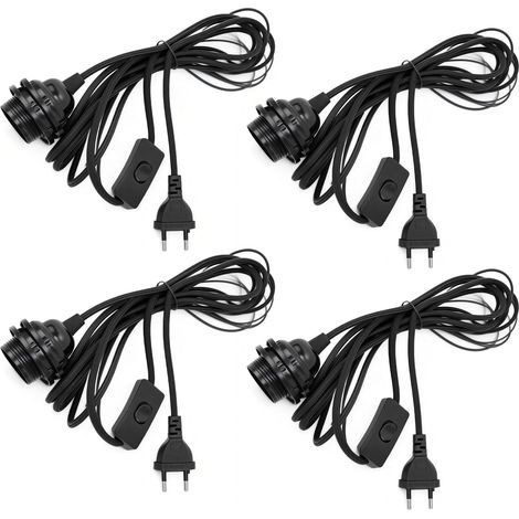 4 Douilles E14 avec Câble et Interrupteur, Douille E14 avec Cordon D'alimentation de 3,5 m, Interrupteur à Bague, Suspension pour Salon, Chambre et Cuisine (Noir) (1/5)