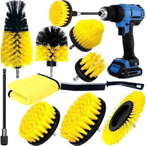 10 Pièces Brosse Perceuse, Nylon Haute Résistance, Kit Nettoyage Électrique, Extension Rétractable, Pour Voiture Et Maison