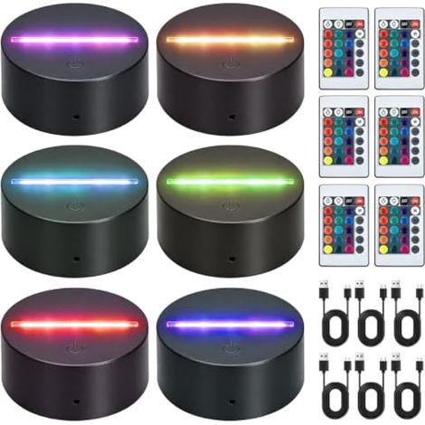 6 PCS Base de Lampe LED 3D, Socle Lumineux avec Télécommande et Câble USB, 16 Couleurs Réglables Base Lumineuse LED, Base de Lampe Décorative pour Chambre Bar Couloir Café Shop(Noir) (1/5)