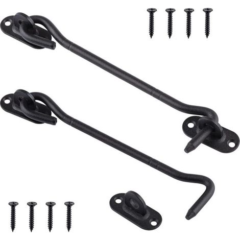 x 20 cm Crochets Cabine en Acier Inoxydable Noir - Loquets Crochet de Porte – Serrure à Crochet de Porte pour Porte Coulissante, Armoire, Cabanon, Garage, Jardin - Crochet de Fenêtre (1/5)