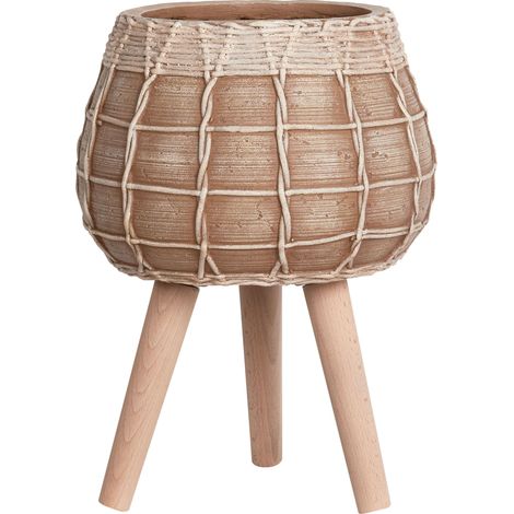 Vaso alto Boho con supporto in legno di magnesio marrone chiaro Darmera