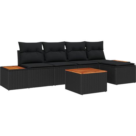 Gartensofa-set mit Kissen 6 pcs Schwarz Poly Rattan
