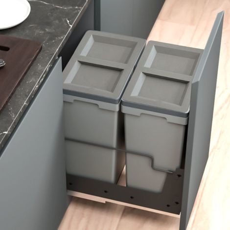 Cubos de Basura y Reciclaje Extraíbles para Mueble de Cocina 40 cm - 2 x 27,5 L, 55 L, Guías Extracción Total y Freno (1/3)