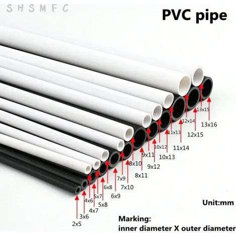 Tuyau en PVC blanc et noir (8 mm x 10 mm, 2 pièces) - Longueur 50 cm, diamètre extérieur 5 à 16 mm. Idéal pour aquarium, arrosage et autres besoins d'irrigation de jardin.