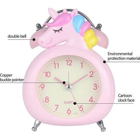 Réveil mignon à motif dessin animé pour enfants, réveil à cloche, horloge de bureau avec veilleuse, horloge à aiguilles, cadeau d'anniversaire (1/4)