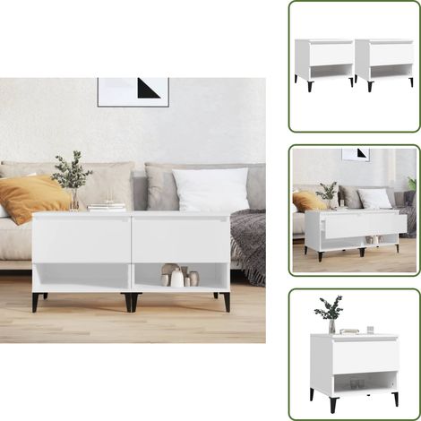 Table basse - vidaXL Tables d'appoint 2 pcs Blanc 50x46x50 cm Bois d’ingénierie - Pieds en métal (1/5)